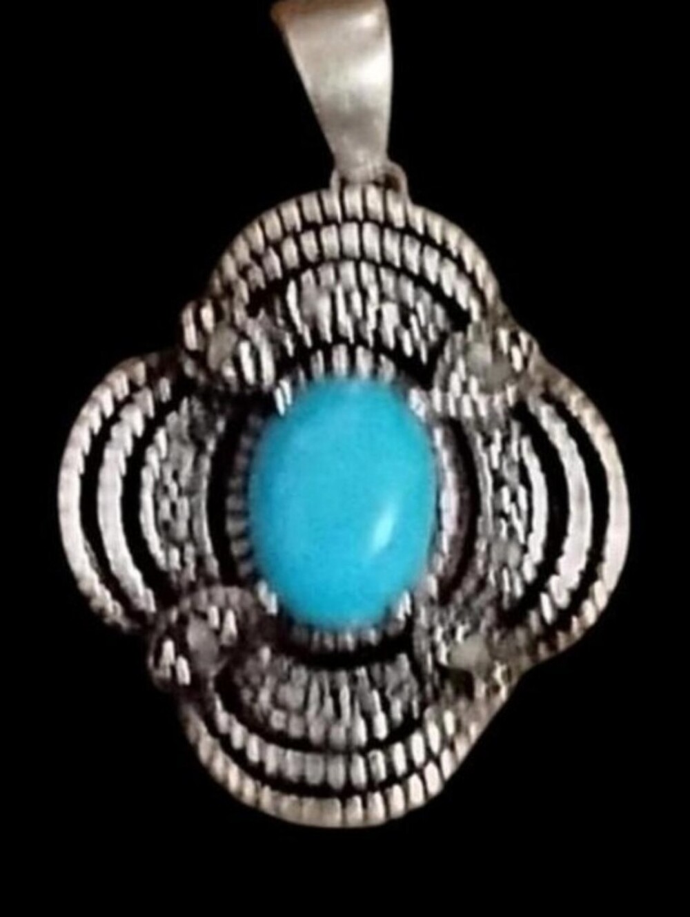 Turquoise Cabochon Silver-Tone Floral Pendant Necklace
